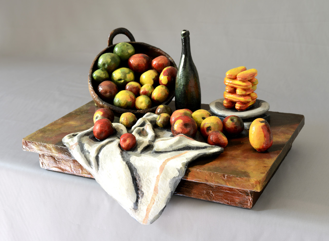 3D_병과 사과바구니가 있는 정물 / 3D print, Acrylic color / 45x33x28cm / 2015