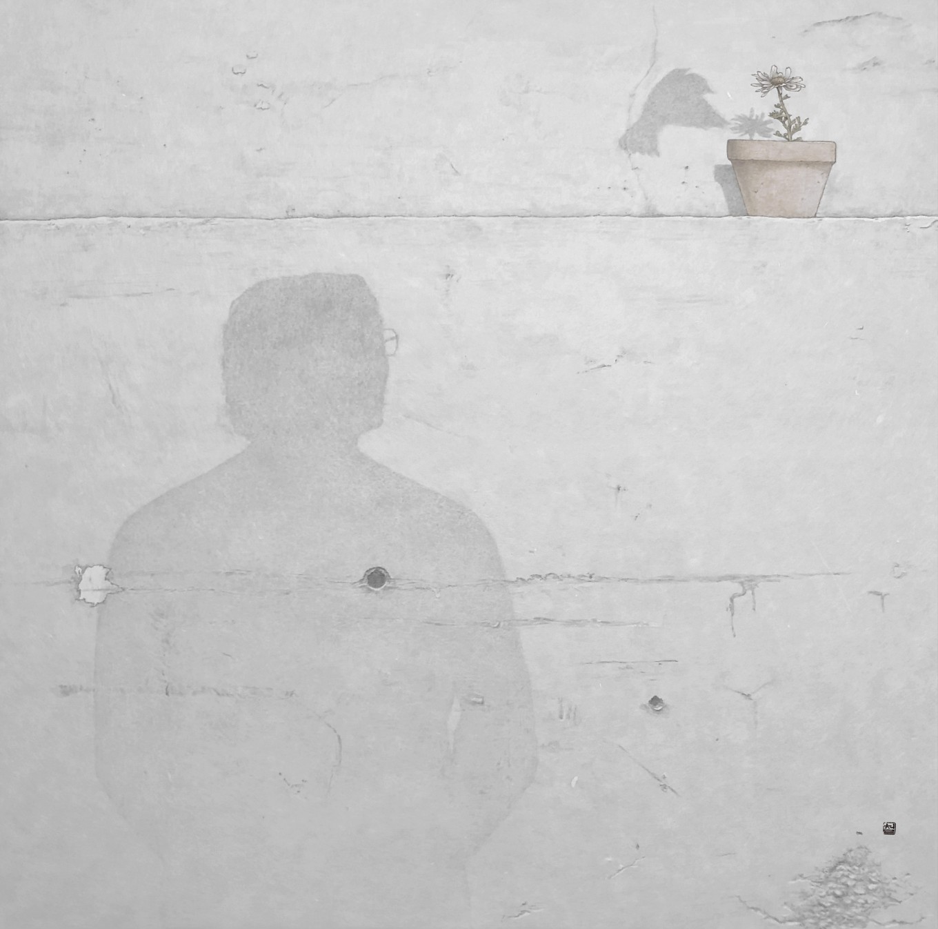 自畵 22-07. 벽에 놓인 마음, 순지에 수묵담채, 91.0x91.0cm, 2022